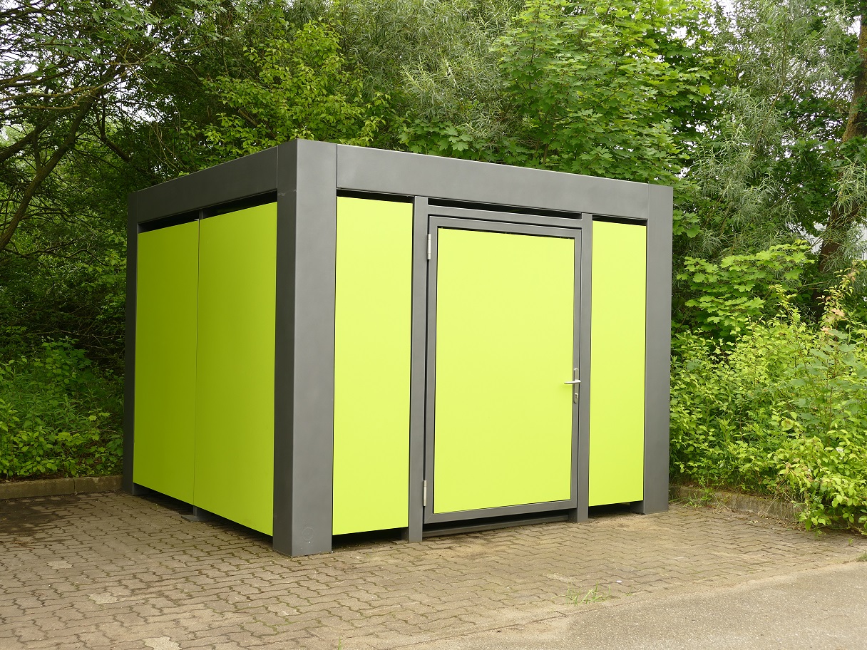 KUBUS 317 Fahrradhaus in Yellowish Green – platzsparende Fahrradüberdachung